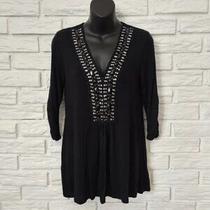 Ellumi Nation Women's Black V-Neck Embellished Blouse Size S